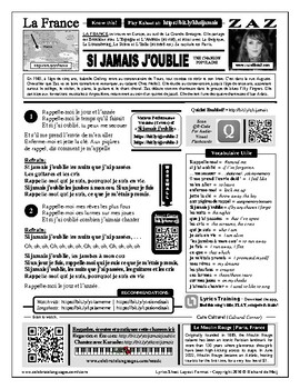 Preview of French Song: Si jamais j'oublie (+ Multimedia Resources)