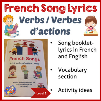 Preview of French Immersion Song Lyrics booklet - Learn verbs/ actions words
