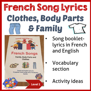 Preview of French Song booklet & Ideas - Clothes, Body Parts & Family - French immersion