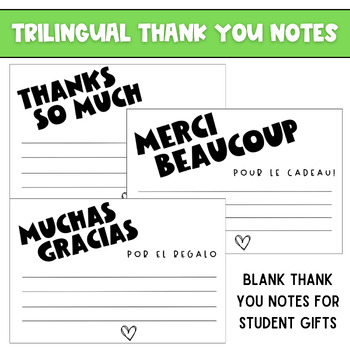 Preview of French, Spanish, and English Blank Thank You Notes