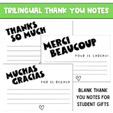 French, Spanish, and English Blank Thank You Notes
