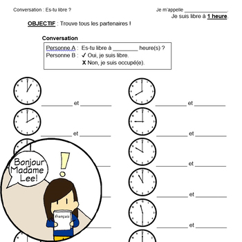 Preview of French Speaking Conversation Time Activity: Es-tu libre ?