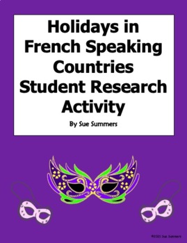 Preview of French Speaking Countries Holidays Research Activity Distance Learning