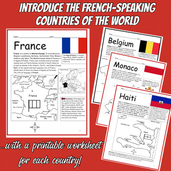 Preview of French Speaking Countries Printable Worksheets Bundle