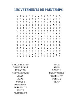 French Spring Clothing Word Search by Teach with Love and Joy | TpT