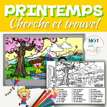 Preview of French Spring Vocabulary Spy Game |  Étude de mots Printemps Cherche et trouve