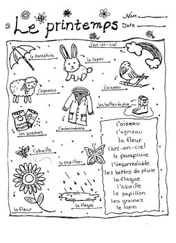French Spring Vocabulary Worksheet & Answer Key by Tutor Tableau