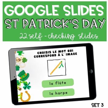 Preview of French St Patrick 's Day Vocabulary GOOGLE SLIDES Reading Activity SET 3