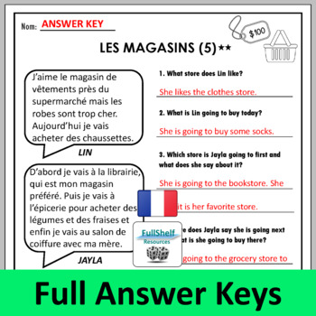 FUN FRENCH Match up Activity Les Magasins (Shops) - A la ville - In town -  KS2/KS3 French MFL