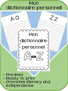 Preview of French Student Desk Dictionary - Blank, Lined, Ready to Fill with Easel option