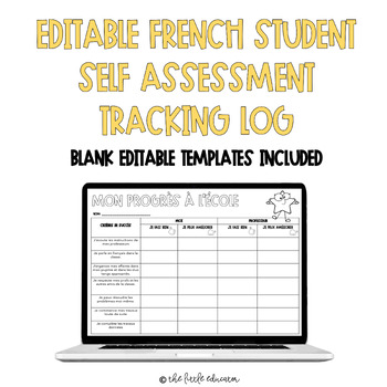 Preview of Student Self Assessment Tracker | French Self Assessment Tracking Log | Editable
