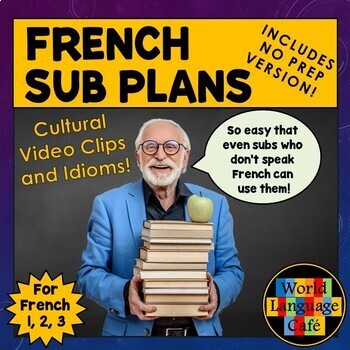 Preview of ⭐FRENCH SUB PLANS Supply Lessons French 1 2 3 Emergency ⭐Substitute Plans