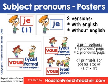 Preview of French Subject Pronouns in French - Pronom Sujet - Posters & Video