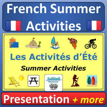Preview of French Summer Activities été Presentation Word Wall Summer Activities in French