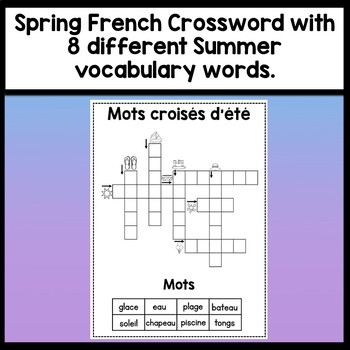 French Summer Crossword 8 vocabulary words w/ pictures{French Summer