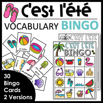 Preview of French Summer Vocabulary Bingo Game | L'été Bingo