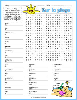 french summer vocabulary word search puzzle worksheet activity tpt