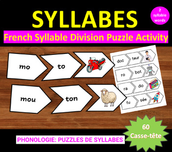 Preview of French Syllable Division Puzzle Activity - Casse-têtes de 2 syllabes -Phonologie