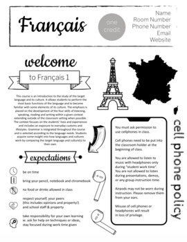 Preview of French Syllabus -Easy to edit in Google Slides