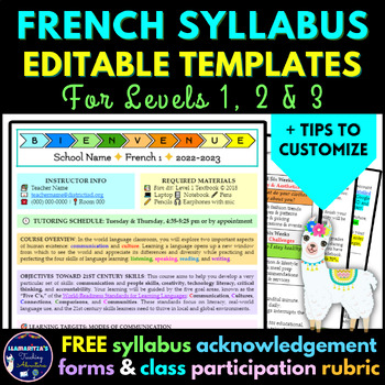 Preview of French Syllabus - Editable Templates