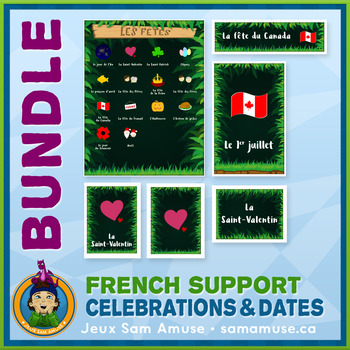 Preview of French Celebrations • Flash Cards & Word Wall Posters Bundle • Jungle Theme