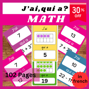 Preview of French Ten Frames Math Bundle: 'I Have, Who Has?' Addition to 20, Numbers 1-50