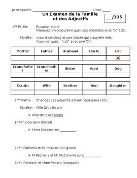 French- Test on Family and Adjectives by Sr and Monsieur Schepeez