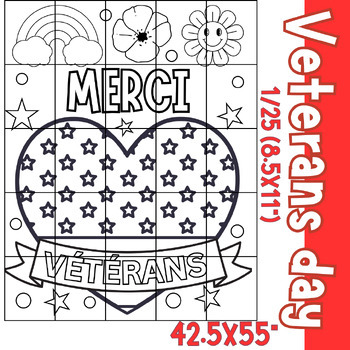 Preview of French Thank You Veterans Collaborative Poster Coloring Pages • Merci, vétérans