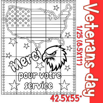 Preview of French Thank for your service veterans Collaborative Poster Art Coloring Pages