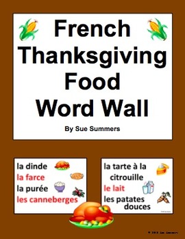 Preview of French Thanksgiving Food Word Wall Classroom Decor - Jour de L'Action de Grâce