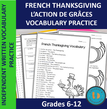 Preview of French Thanksgiving/L'Action de Grâces Vocabulary Practice Emergency Sub Lesson!