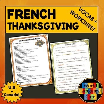 Preview of FRENCH THANKSGIVING VOCABULARY ⭐ French Worksheet L'Action de Grâce Activity US