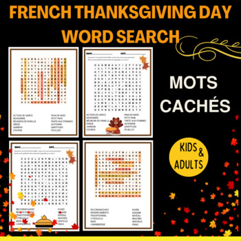 Preview of French Thanksgiving Word Search - Mots cachés Français sur l'action de grâce