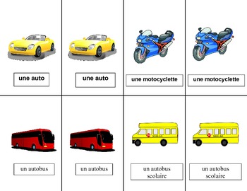 French Transportation-Les Transports Vocabulary Pair Cards and Activities
