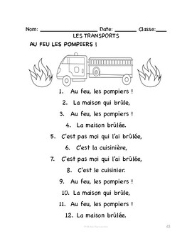 French Transportation SONG LYRICS & COLORING PAGE | Au feu