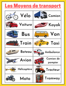 French Transportation Vocabulary Word Wall Card. Classroom Decor ...