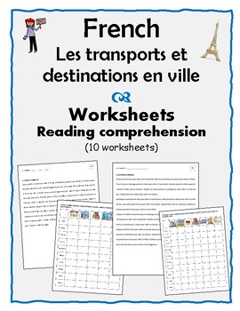 Preview of French – Transports et destinations,la ville–10 Worksheets–Reading comprehension