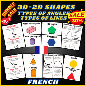 Preview of French Types Lines and Angles; 2D-3D Shapes - Geometry - Measurement Bundle