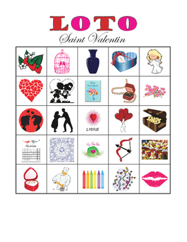 French la Saint Valentin/Valentine's Day game of LOTO/BINGO