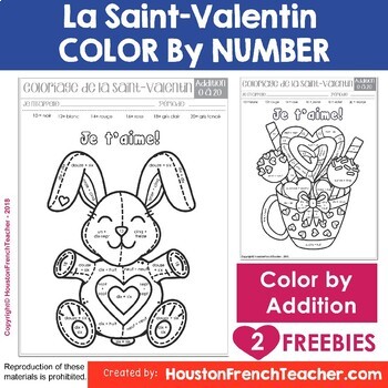 Preview of French Valentine's Day  Color by NUMBER (0 to 20) - La Saint Valentin Coloriage