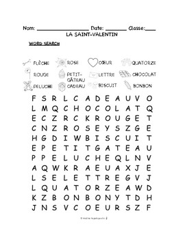 Preview of French Valentine's Day PUZZLES & WORKSHEETS | Crossword, Matching, Word search