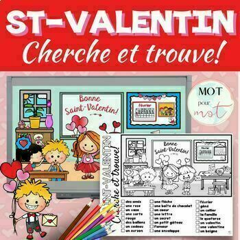 Preview of French Valentine's Day Vocabulary Spy Game |  Étude de mots Cherche et trouve