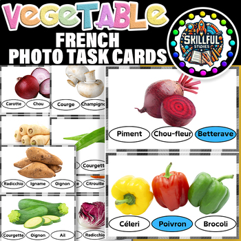 Preview of French Vegetable Functional Reading Task Cards | Vegetable Photo Flashcards