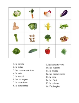 french vegetables worksheet