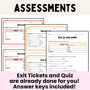 french verb avoir activities assessments by monsieur m