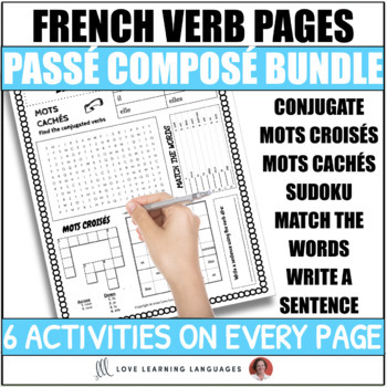 Preview of French Passé Composé Verb Conjugation Activities Worksheets  - GROWING BUNDLE