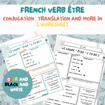Preview of French Verb Être Worksheet. Le Verbe Être au présent de l'indicatif