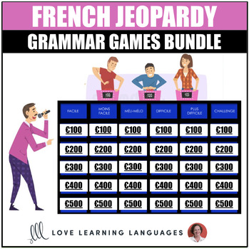 Preview of French Verb Tenses and Grammar PowerPoint Jeopardy Games Bundle