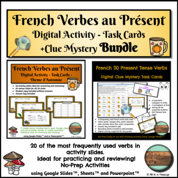 Preview of French Verbs Present Tense Digital Bundle Clue Mystery and Task Cards