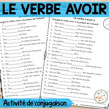 Preview of French Verbs Activities - Le verbe AVOIR - Activités de conjugaison